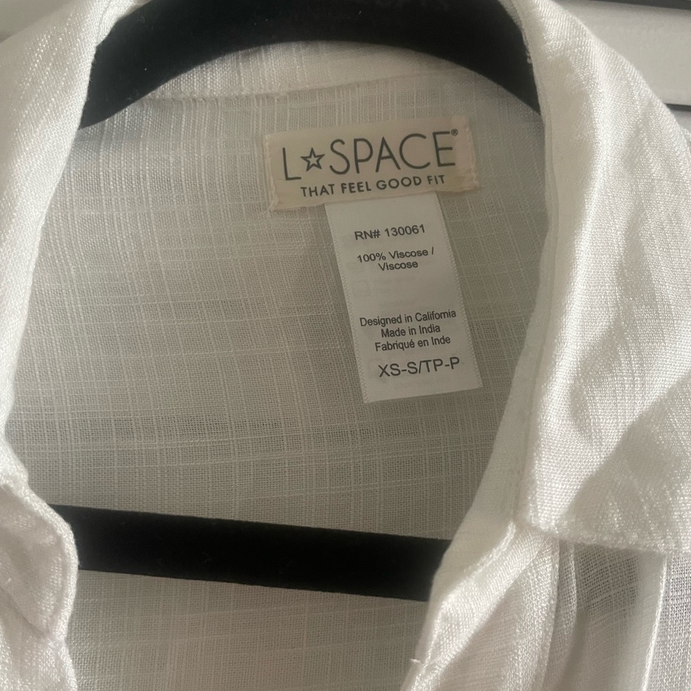 L Space long sleeve boho beach dress, white linen XS